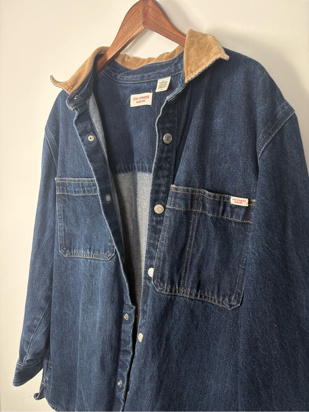 Levi Strauss Men's Dark Blue Denim Jacket Tan Corduroy Collar Heavy Weight Large - Picture 10 of 13